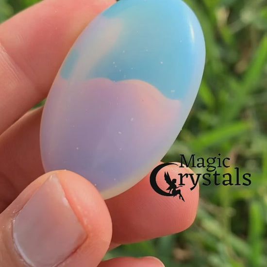 Opalite-Palm-Stone. Natural Gemstone Palm Stone.Looking for Natural Gemstone Palm Stone - Worry Meditation Stones? Shop at magiccrystals.com . Magic Crystals carries Palmstones - Meditation Stones with FREE SHIPPING AVAILABLE. Empathetic, supporting and glowing with soft, pretty color, this Jade palm stone is a wonderful crystal gift for someone you love.