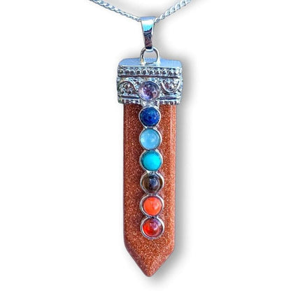 goldstone-seven-chakras-necklace.ooking for Chakra Jewelry? Shop for 7 Chakra Single Point Pendant Necklace at Magic Crystals. This pendant features seven stones that connect with the seven chakras all aligned atop a crystal point. chakra necklace, 7 chakra stones, yoga necklace with crystal gemstones. handmade crystals, gifts for her, gifts for him