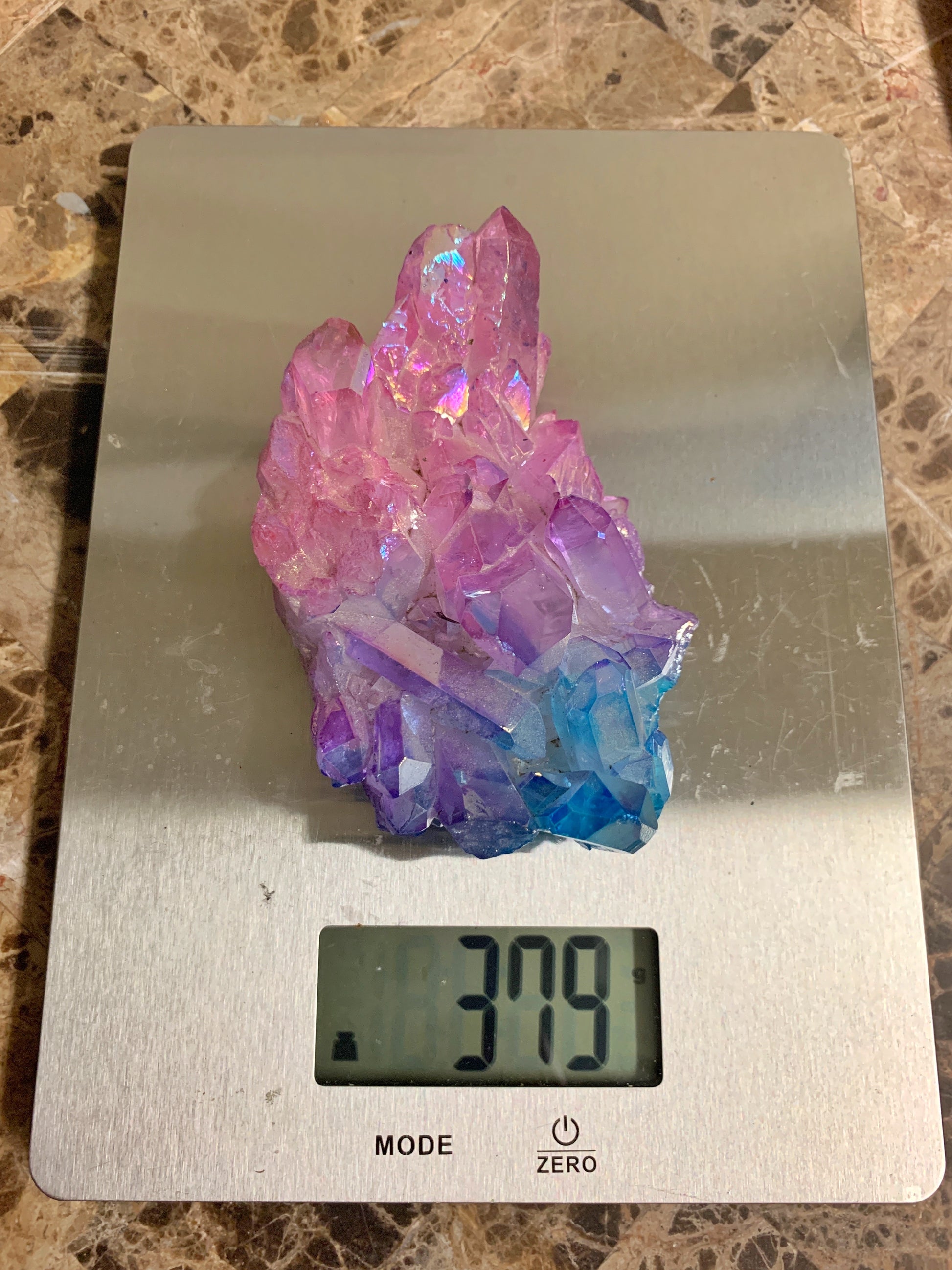 Blue Aqua Aura & Rose Aura Quartz Cluster - 379 grams - Magic Crystals