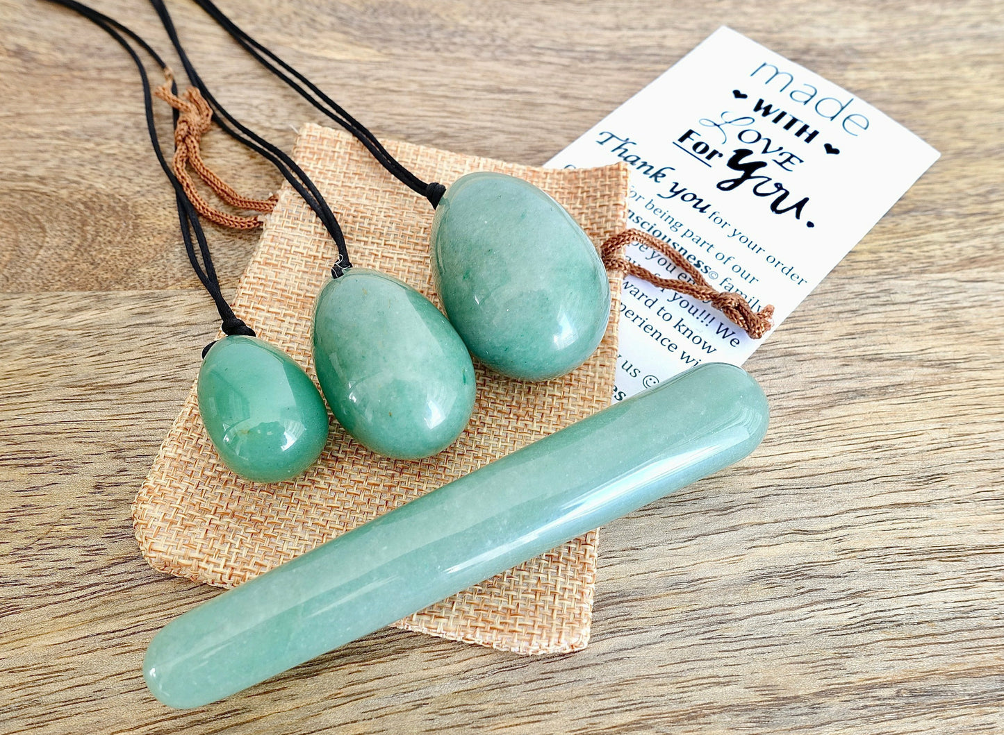 Green Aventurine Stone Yoni Eggs Set and Massage Wand-YONI EGGS-Magic Crystals