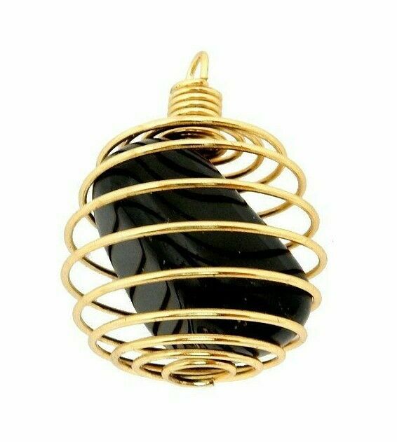 Gold Plated and Silver Plated Pendant | Spiral Cage with Natural Tumbled Stone-Pendants-Magic Crystals