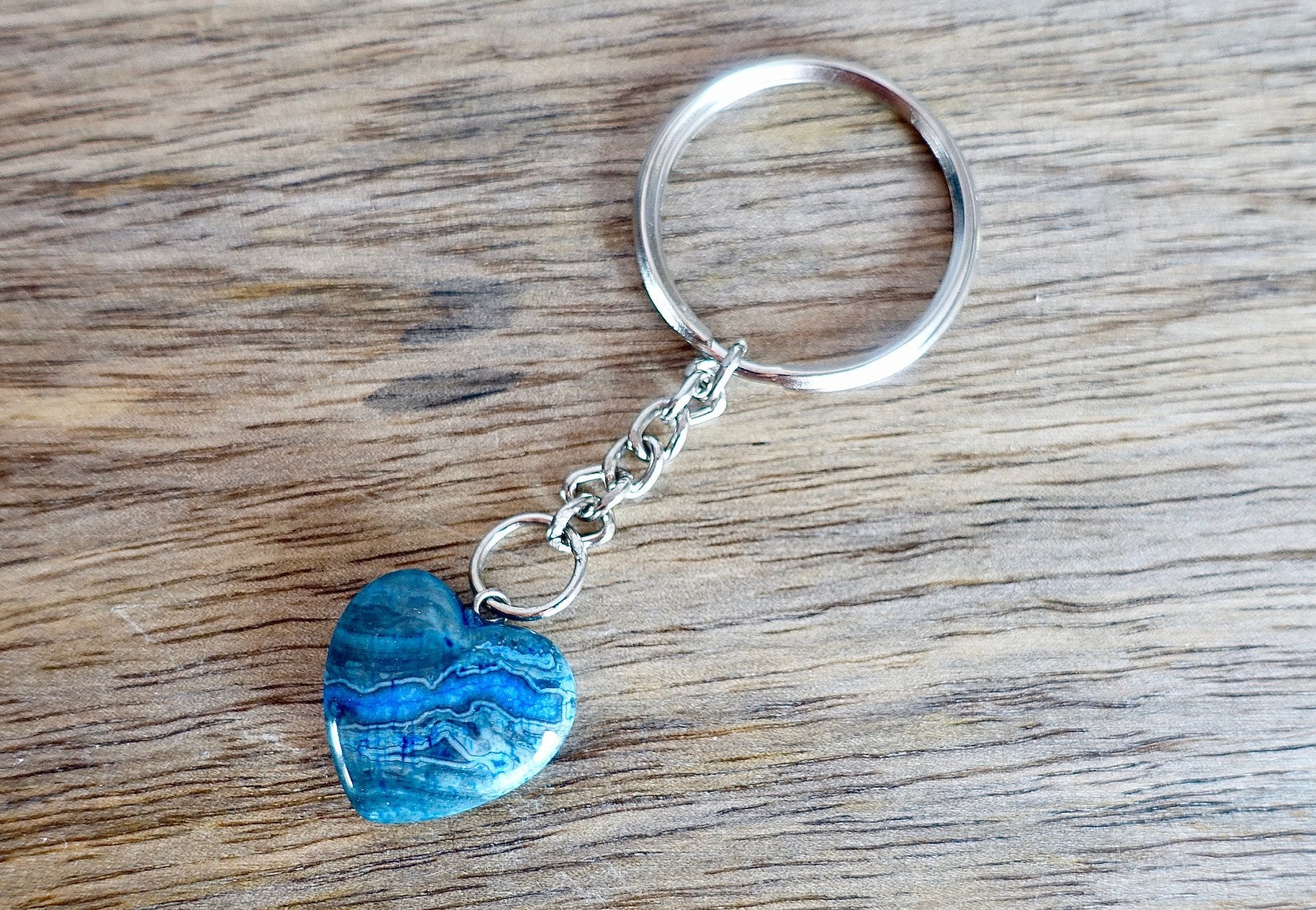 Blue Jasper Gemstone Heart Keychain, Crystal Keychain - Magic Crystals