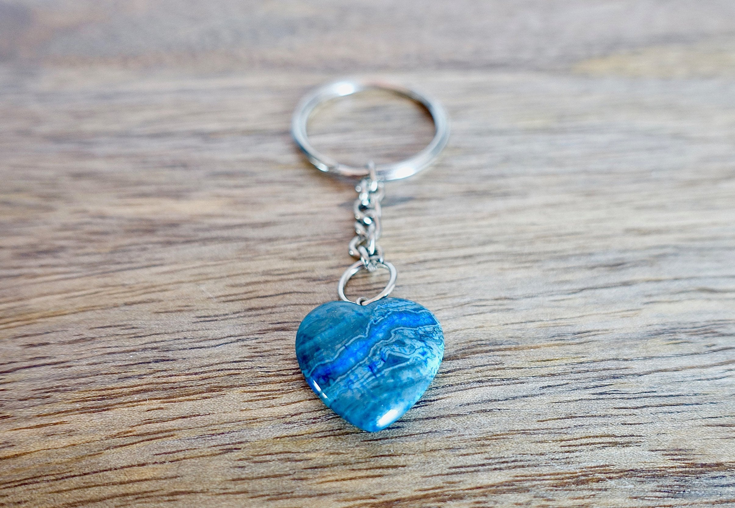 Blue Jasper Gemstone Heart Keychain, Crystal Keychain - Magic Crystals