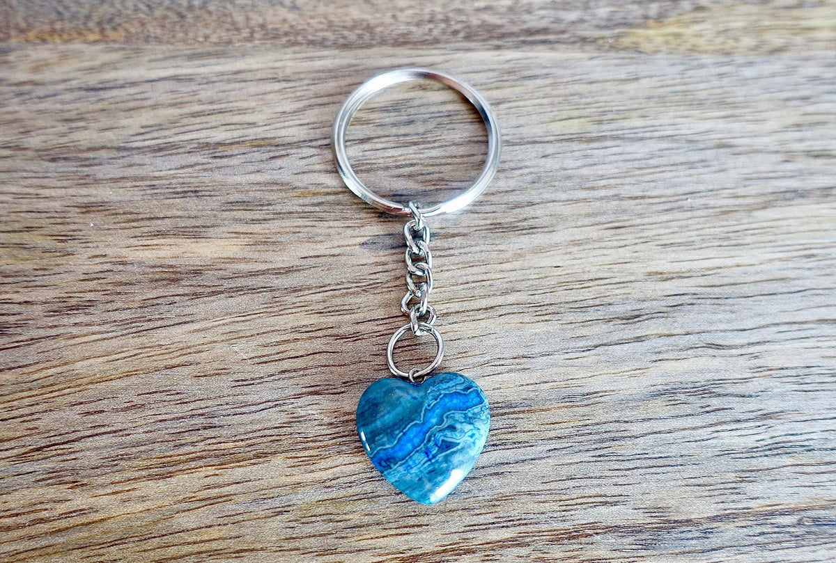 Blue Jasper Gemstone Heart Keychain, Crystal Keychain - Magic Crystals