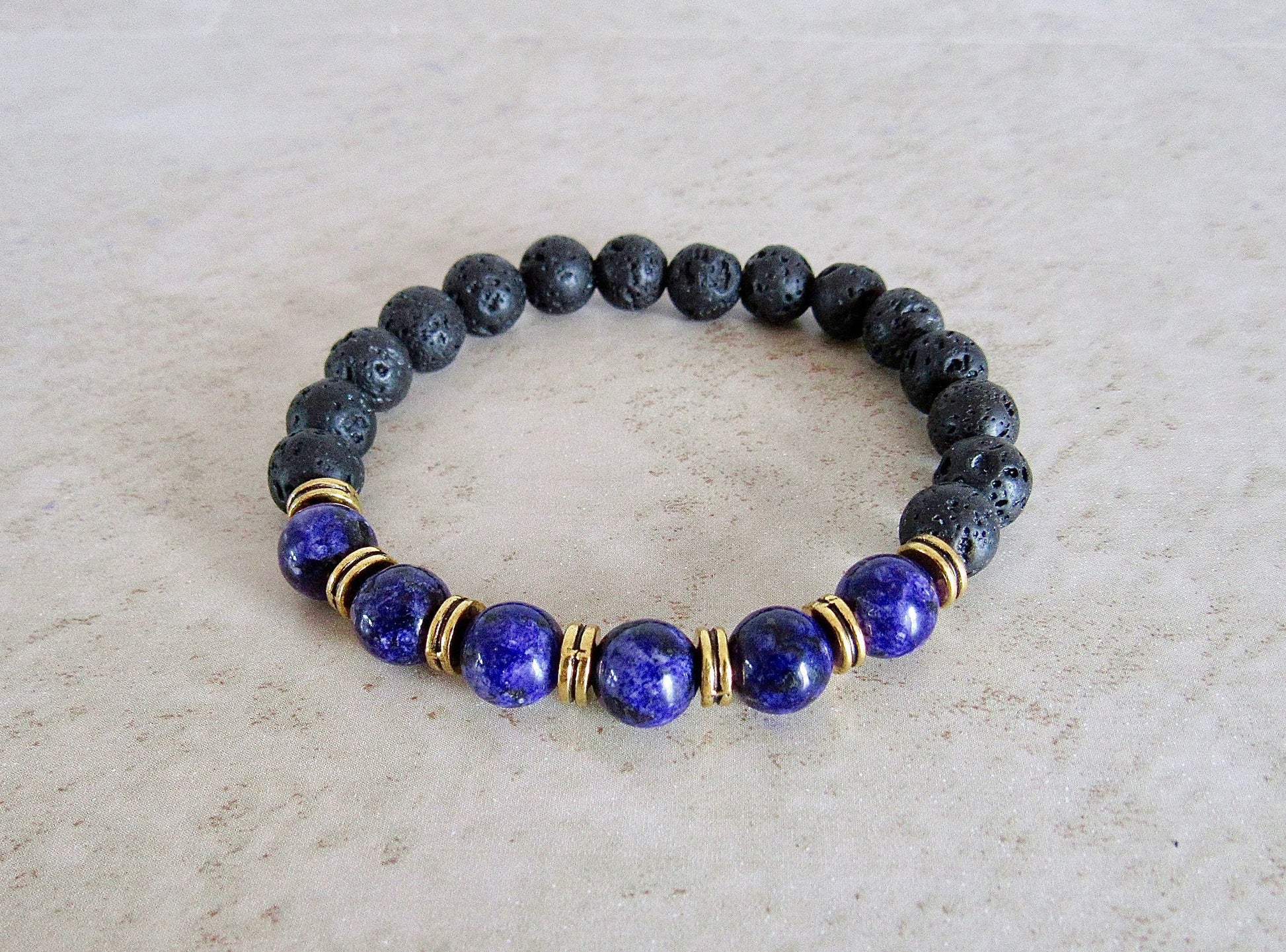 Lava Stone and Lapis Lazuli Bracelet-Bracelets-Magic Crystals