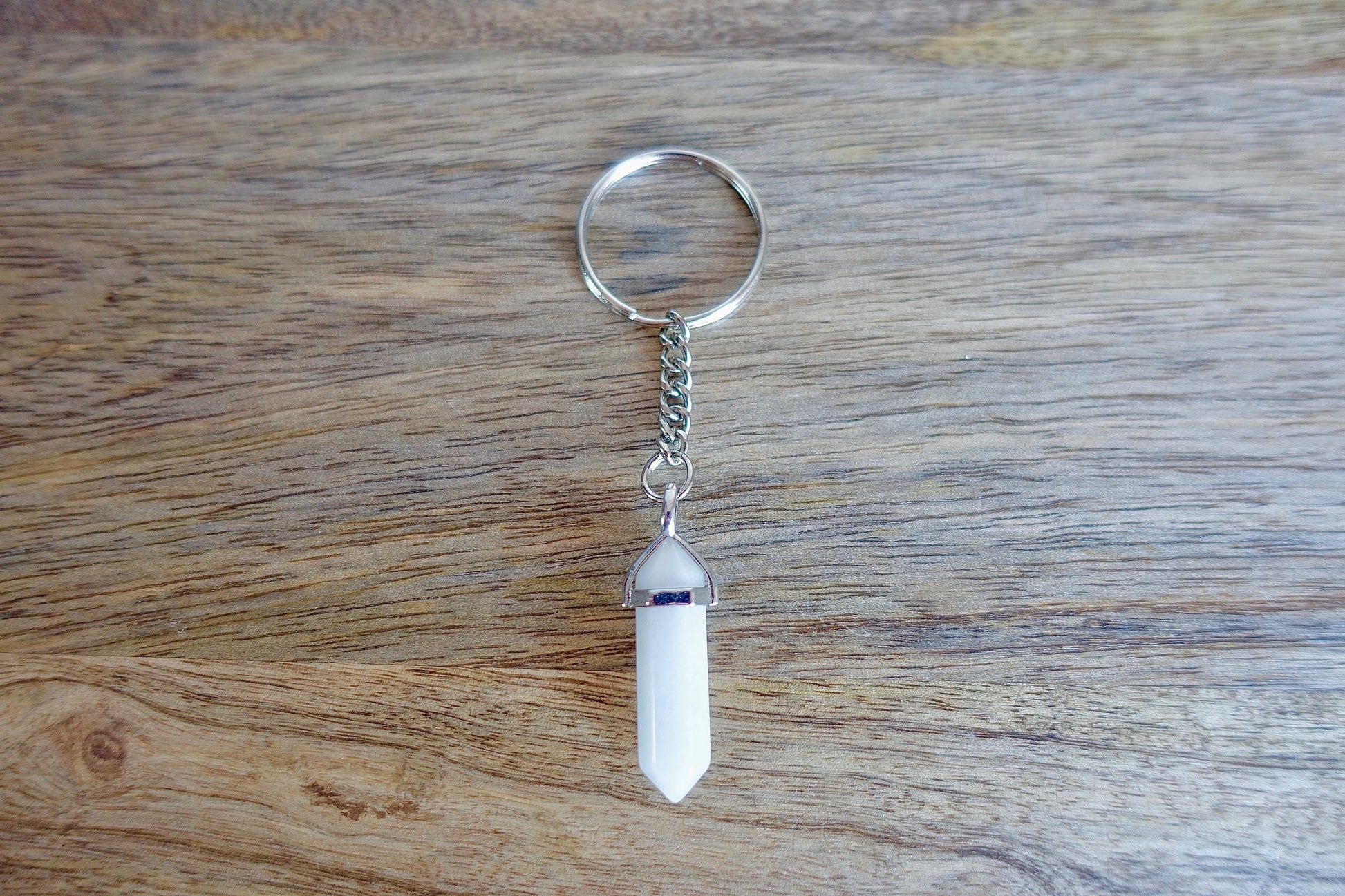 White Jade Stone Handmade Double Point Keychain-Keychains-Magic Crystals