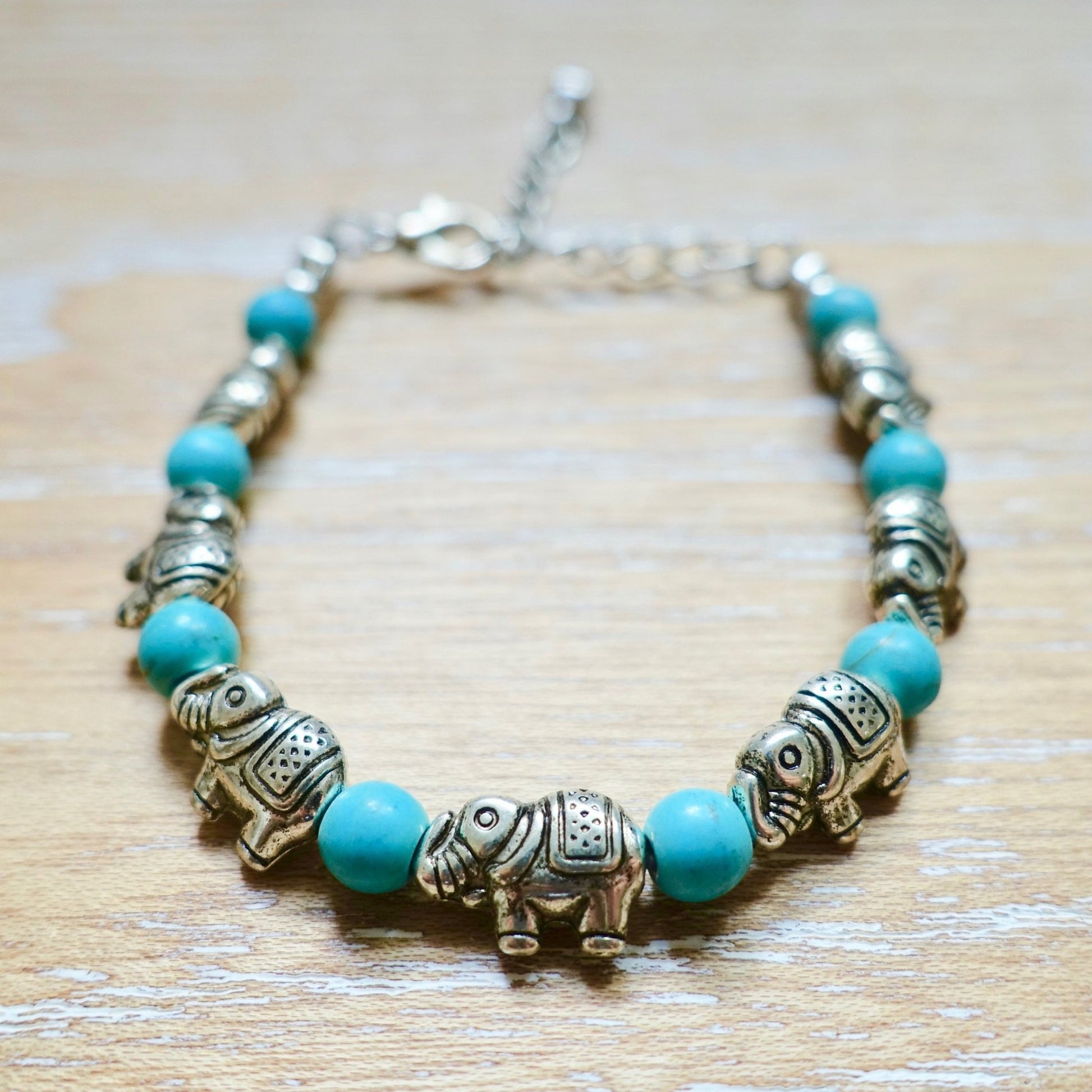 Blue Turquoise Stone Elastic Elephant Bracelet-Bracelets-Magic Crystals
